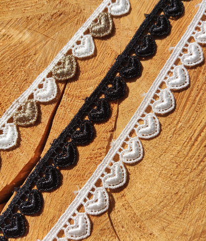 Delicate Love Heart Embroidered Lace trim-12mm wide Fine Embellishment-Per yard- White/Black/Gold/Pink/Iridescent-Necklace DIY Sewing