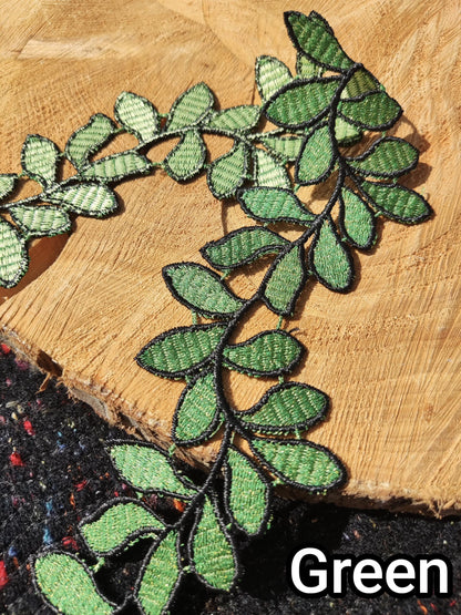 Embroidered Leaf Vine Lace Trim- Wavy Colorful Leaves Ribbon Border -Per yard -For Dressmaking, Costume DIY, Upholstery
