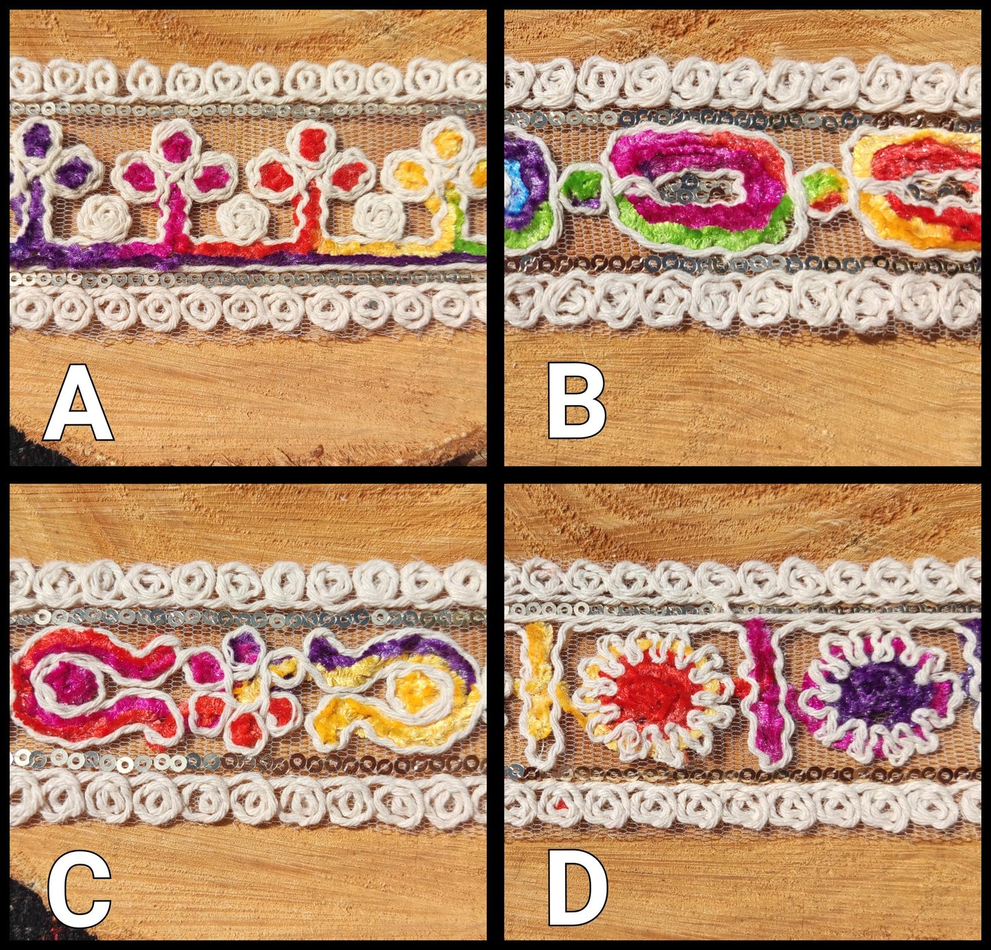 Chenille Embroidered Rainbow Trim- Per yard- 4cm Width Beige Sheer Mesh Ribbon with Sequin for Sewing, Costume DIY, Dressmaking