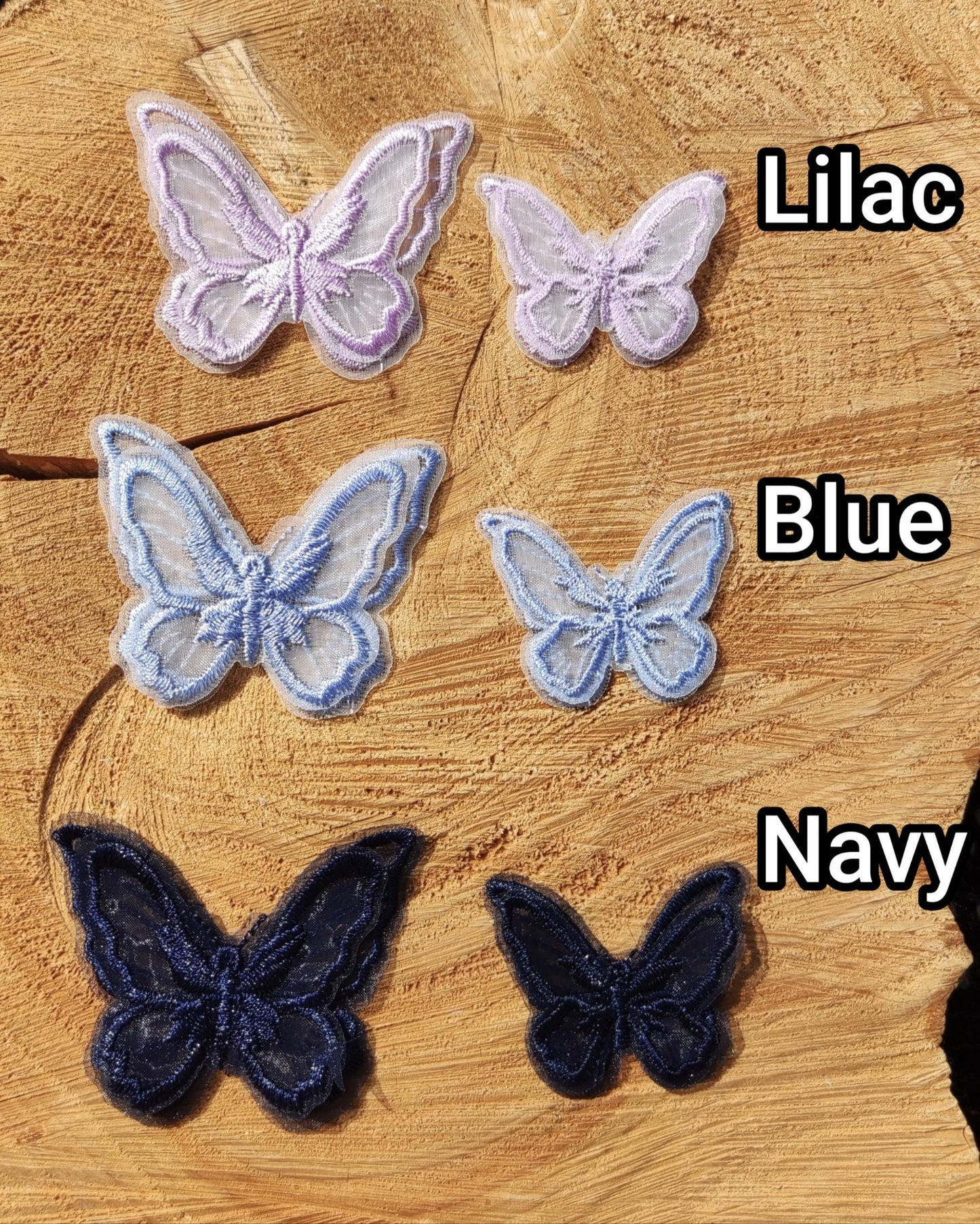 1pc Double layered Butterfly Lace Sew on Appliqué- Embroidered organza Motif Decoration Patch in Blue, Pink, Cream, White, Red, Green, Navy