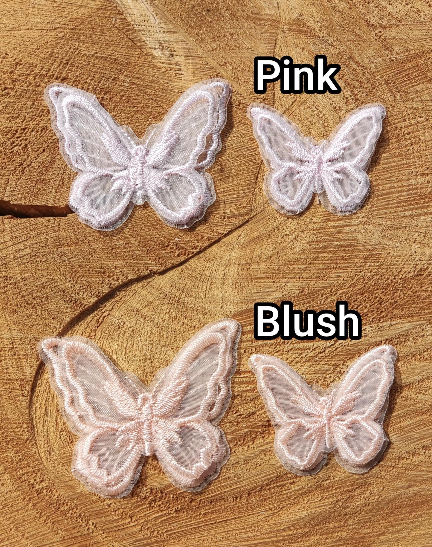 1pc Double layered Butterfly Lace Sew on Appliqué- Embroidered organza Motif Decoration Patch in Blue, Pink, Cream, White, Red, Green, Navy
