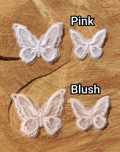 1pc Double layered Butterfly Lace Sew on Appliqué- Embroidered organza Motif Decoration Patch in Blue, Pink, Cream, White, Red, Green, Navy