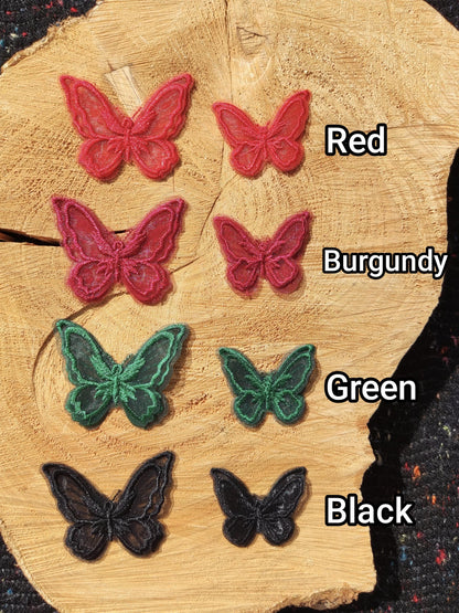 1pc Double layered Butterfly Lace Sew on Appliqué- Embroidered organza Motif Decoration Patch in Blue, Pink, Cream, White, Red, Green, Navy