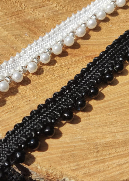 1cm Faux Pearl Beaded Trim: Black or White - Sold by the yard