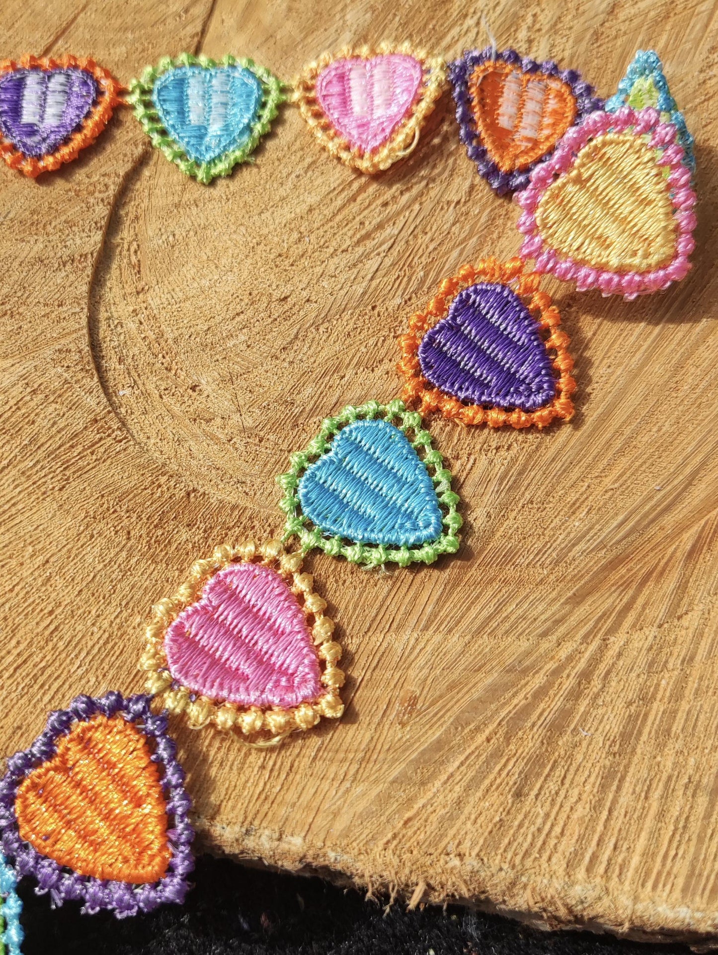 Colourful Embroidered Floral & Heart 2.5cm width Trim -Per yard- Multi colored Rainbow Flower Embellishment- DIY Sewing, Costumes,Scrapbook