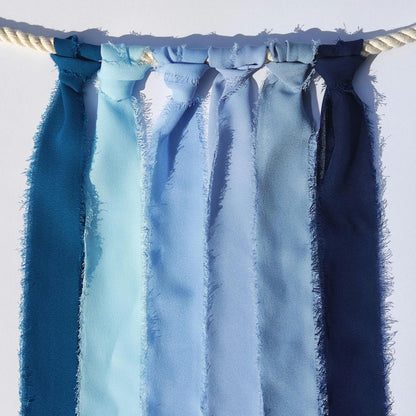 Blue Luxury Hand torn Frayed Edge Chiffon Ribbon -38 or 50mm width