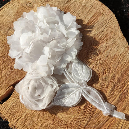 Hydrangea White Chiffon Flower Sew on Applique- Large 3D Organza Floral Embellishments- For Wedding Dress DIY, Bridal Gown decor