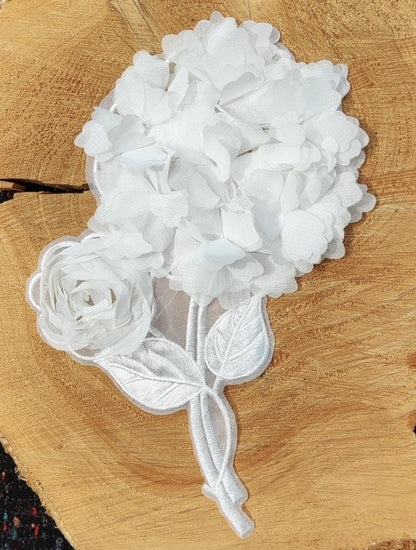 Hydrangea White Chiffon Flower Sew on Applique- Large 3D Organza Floral Embellishments- For Wedding Dress DIY, Bridal Gown decor