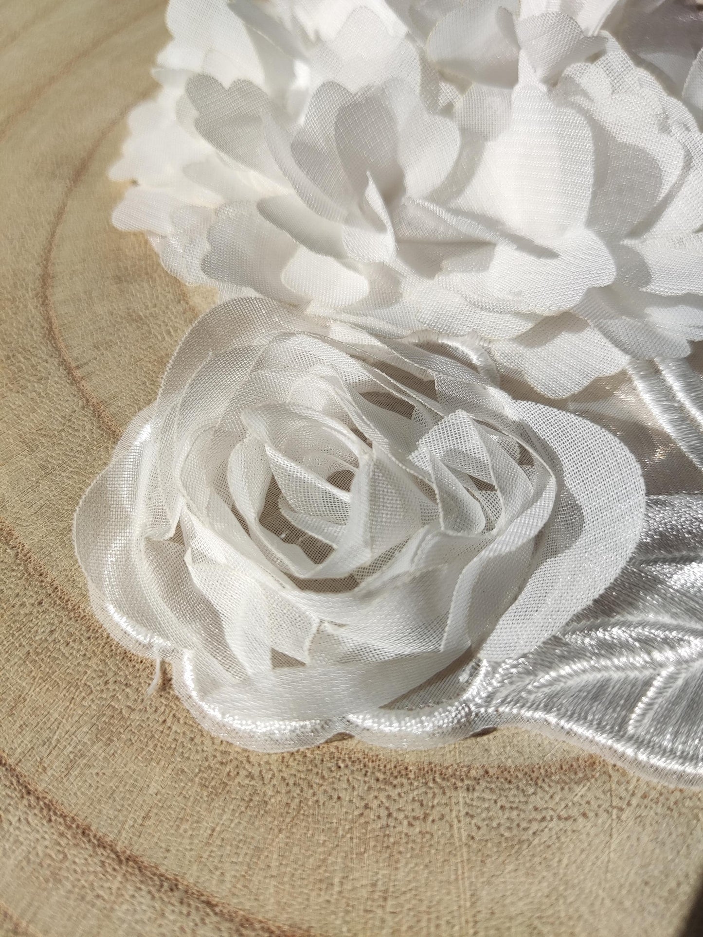 Hydrangea White Chiffon Flower Sew on Applique- Large 3D Organza Floral Embellishments- For Wedding Dress DIY, Bridal Gown decor