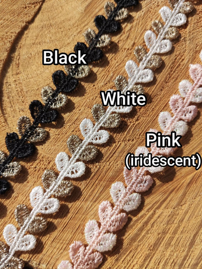 1.2cm Tiny Leaf Pattern Narrow Lace trim -Per yard -Fine Delicate Small Heart Embellishment for Doll Clothes, Dressmaking