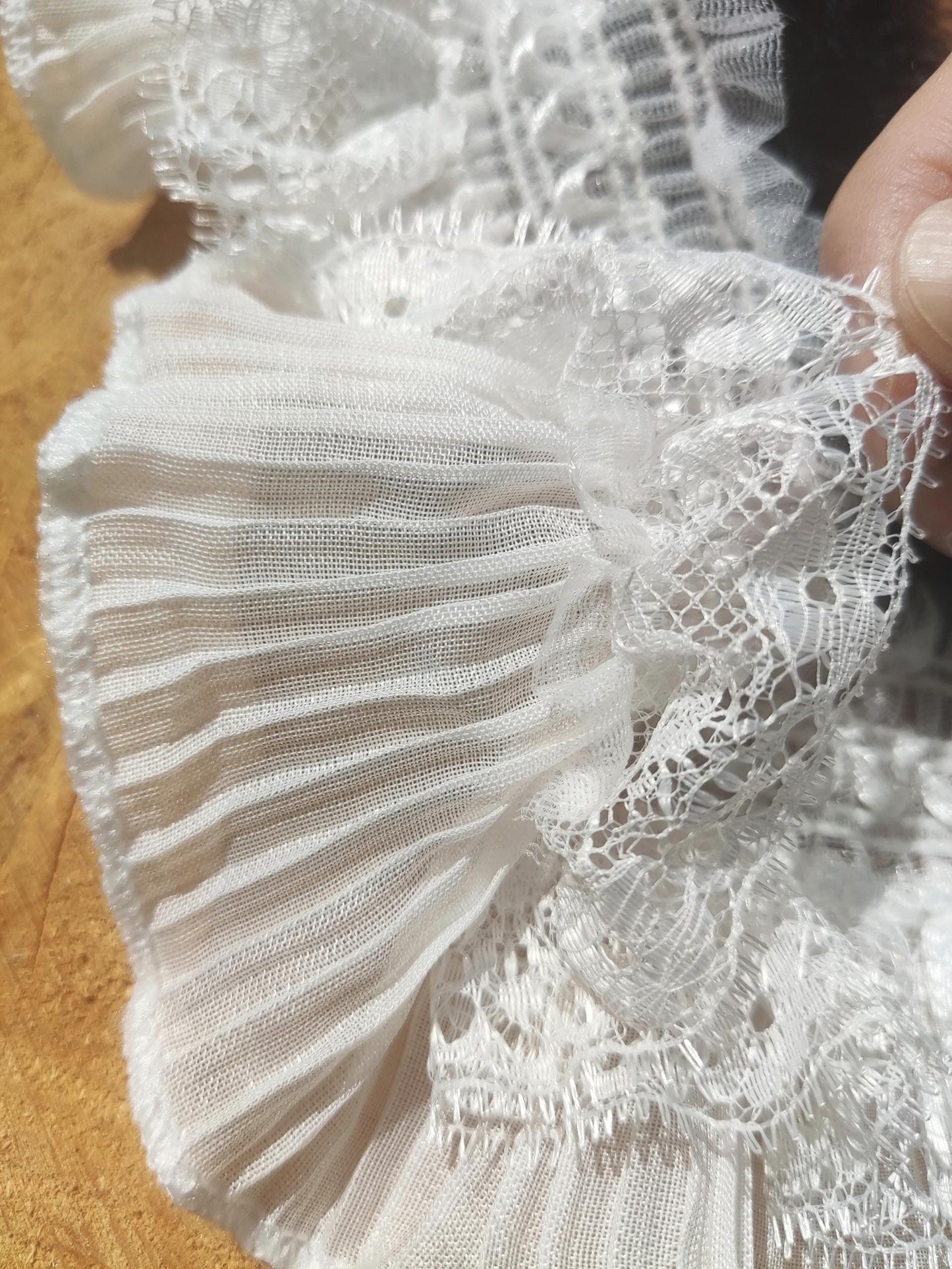 Stretchy Pleated Chiffon Trim with Lace Layer- 9cm width Gathered Elastic Ruffle Border For Doll making, Cosplay Costume, Upholstery, Hat