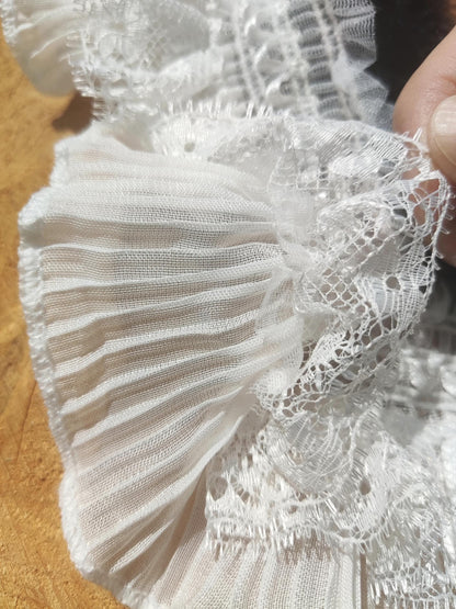 Stretchy Pleated Chiffon Trim with Lace Layer- 9cm width Gathered Elastic Ruffle Border For Doll making, Cosplay Costume, Upholstery, Hat