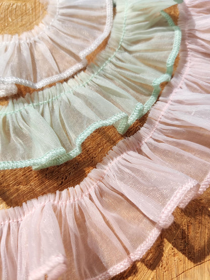 3cm Gathered Pastel Sheer Chiffon Ruffle Trim- Per yard -Sewing Border For Doll Clothes, Dressmaking, Scrunchie DIY