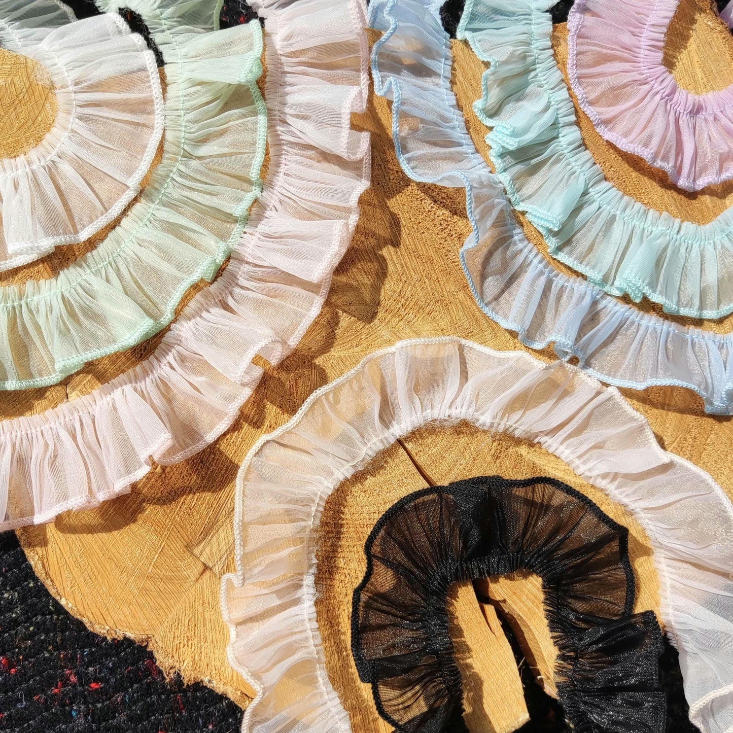 3cm Gathered Pastel Sheer Chiffon Ruffle Trim- Per yard -Sewing Border For Doll Clothes, Dressmaking, Scrunchie DIY