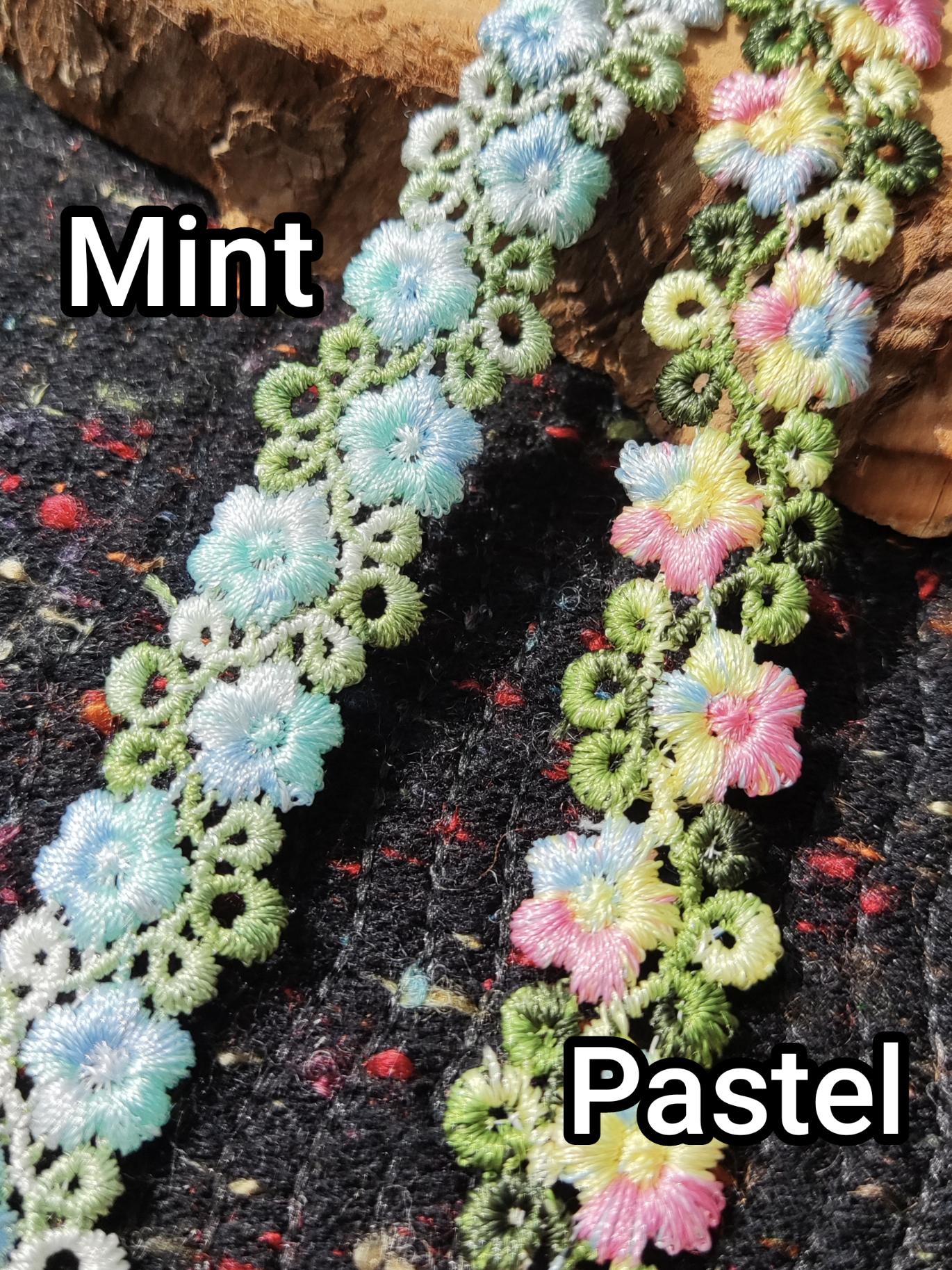 Flower Vine Embroidered Rococo Floral Trim- Per yard- 2cm wide Lace Border for Dressmaking, Home Decor DIY, Doll Clothes, Necklace making