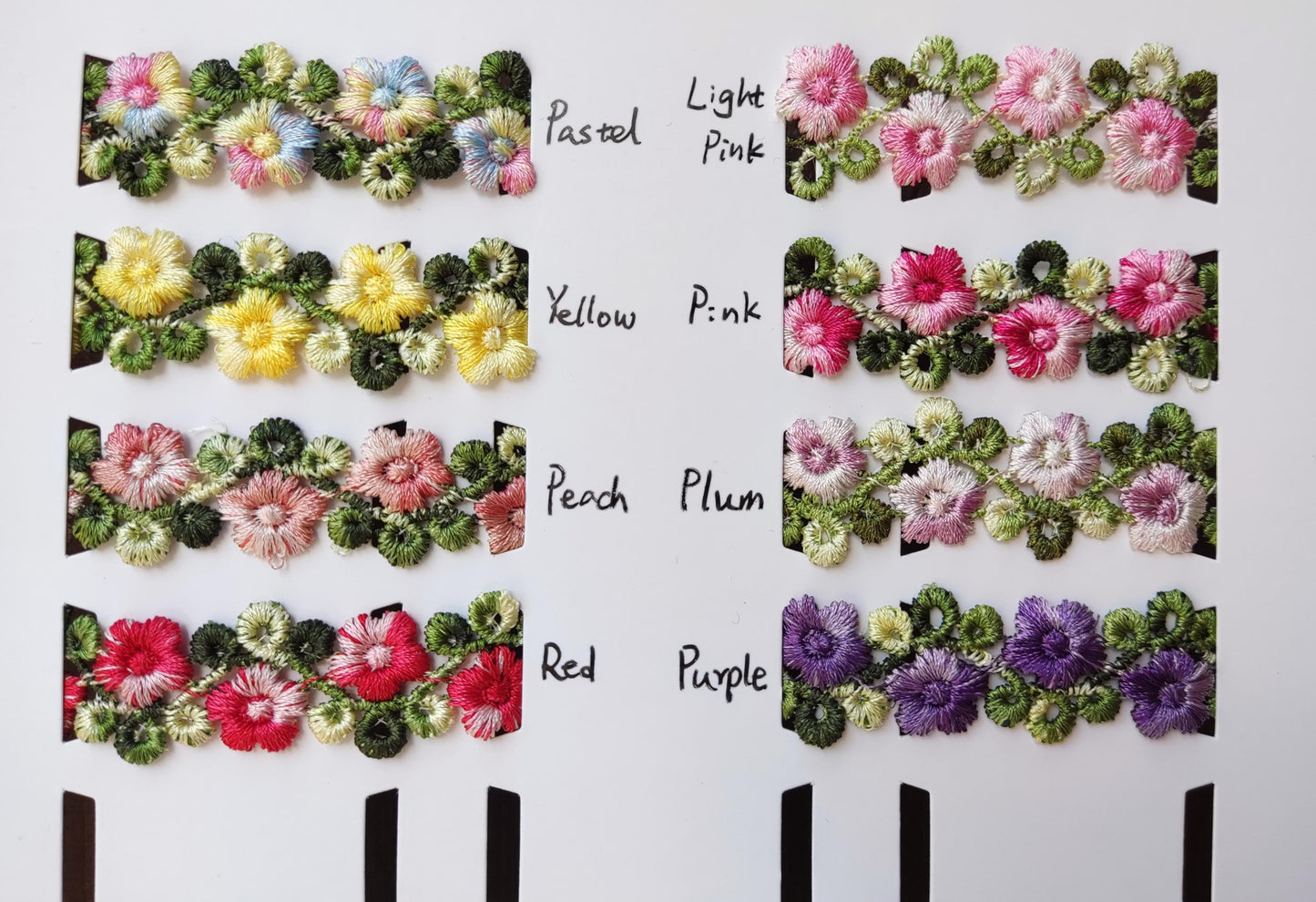 Flower Vine Embroidered Rococo Floral Trim- Per yard- 2cm wide Lace Border for Dressmaking, Home Decor DIY, Doll Clothes, Necklace making