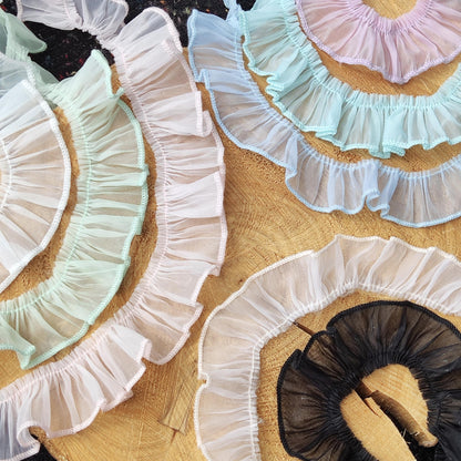 3cm Gathered Pastel Sheer Chiffon Ruffle Trim- Per yard -Sewing Border For Doll Clothes, Dressmaking, Scrunchie DIY