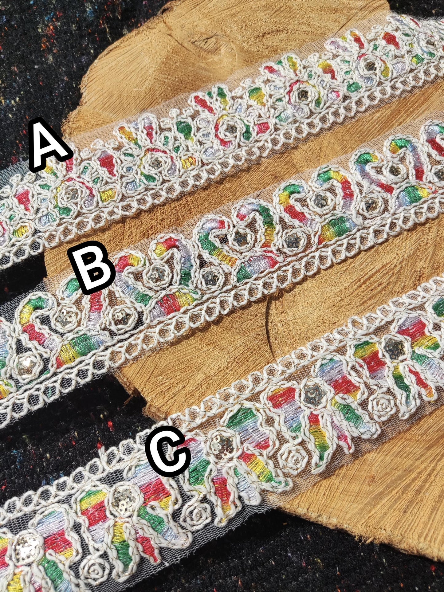Off white Bohemian Trim with Sequins-4.5cm wide Gold thread Embroidered Mesh Border- Per yard- DIY Costume, Soft furnishings, Dressmaking