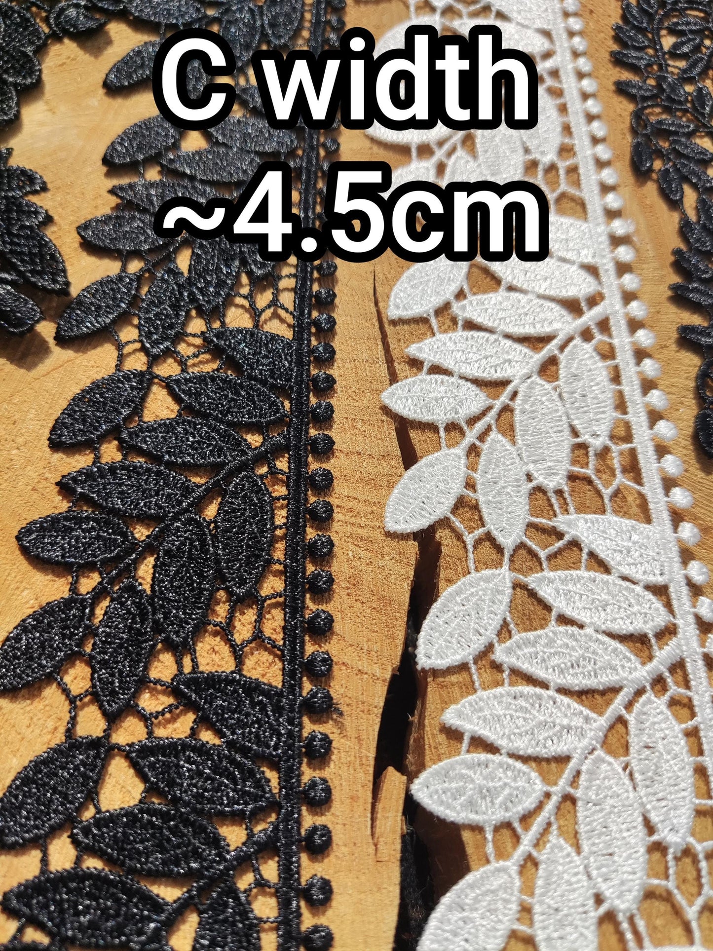 Leaf Pattern Lace trim in Black or White -Per yard -For Doll Clothes, Dressmaking, Bridal Embellishment