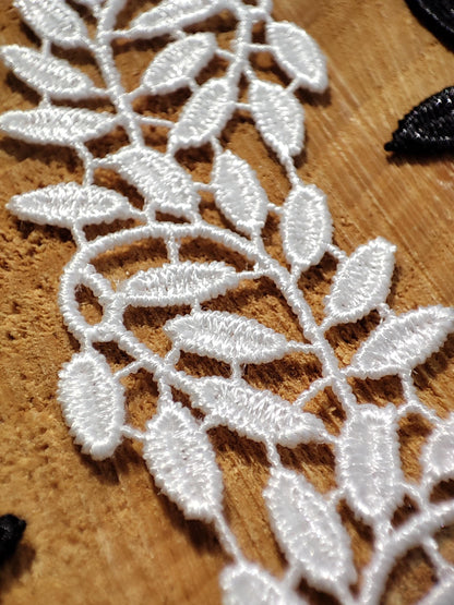 Leaf Pattern Lace trim in Black or White -Per yard -For Doll Clothes, Dressmaking, Bridal Embellishment