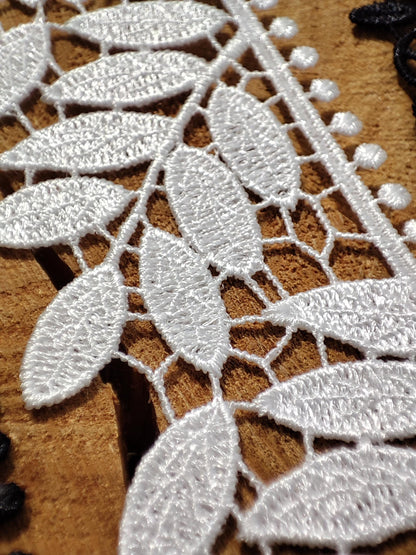 Leaf Pattern Lace trim in Black or White -Per yard -For Doll Clothes, Dressmaking, Bridal Embellishment