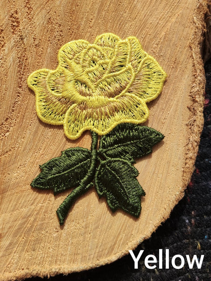 Stemmed Rose Embroidered Sew On Applique Patch- Flower Motif For Jacket DIY, Jeans Decoration, Soft Furnishing