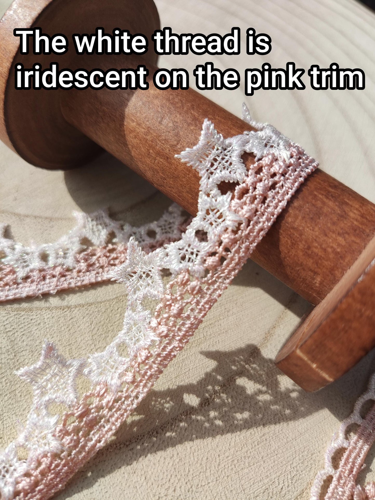 Narrow Pink and White Iridescent Lace Trim -Per yard -For Dressmaking, Doll Clothes, Sewing