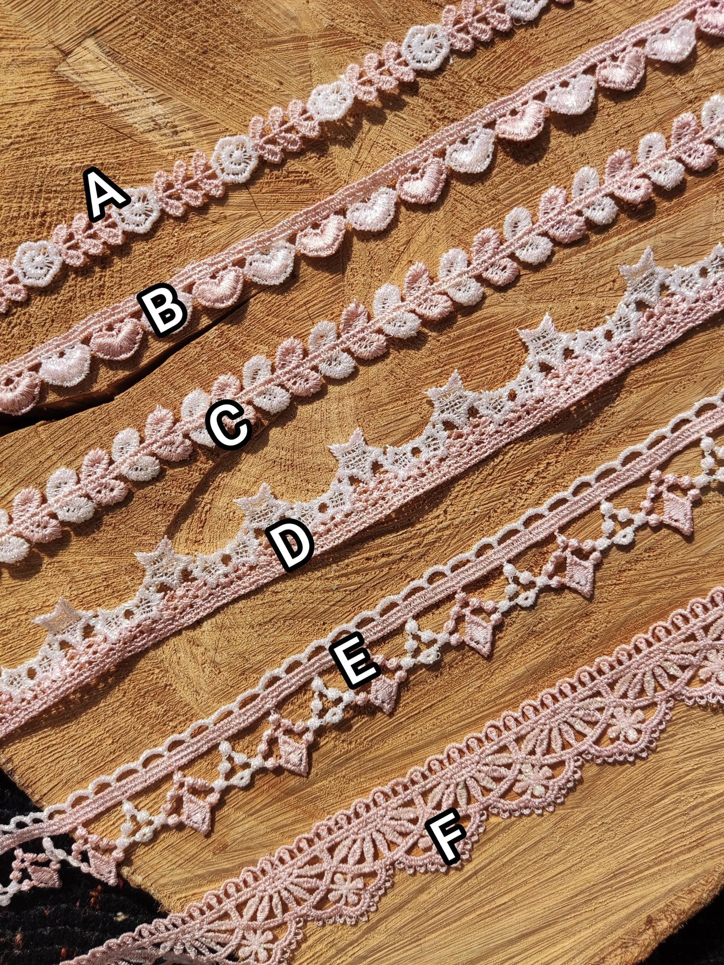 Narrow Pink and White Iridescent Lace Trim -Per yard -For Dressmaking, Doll Clothes, Sewing