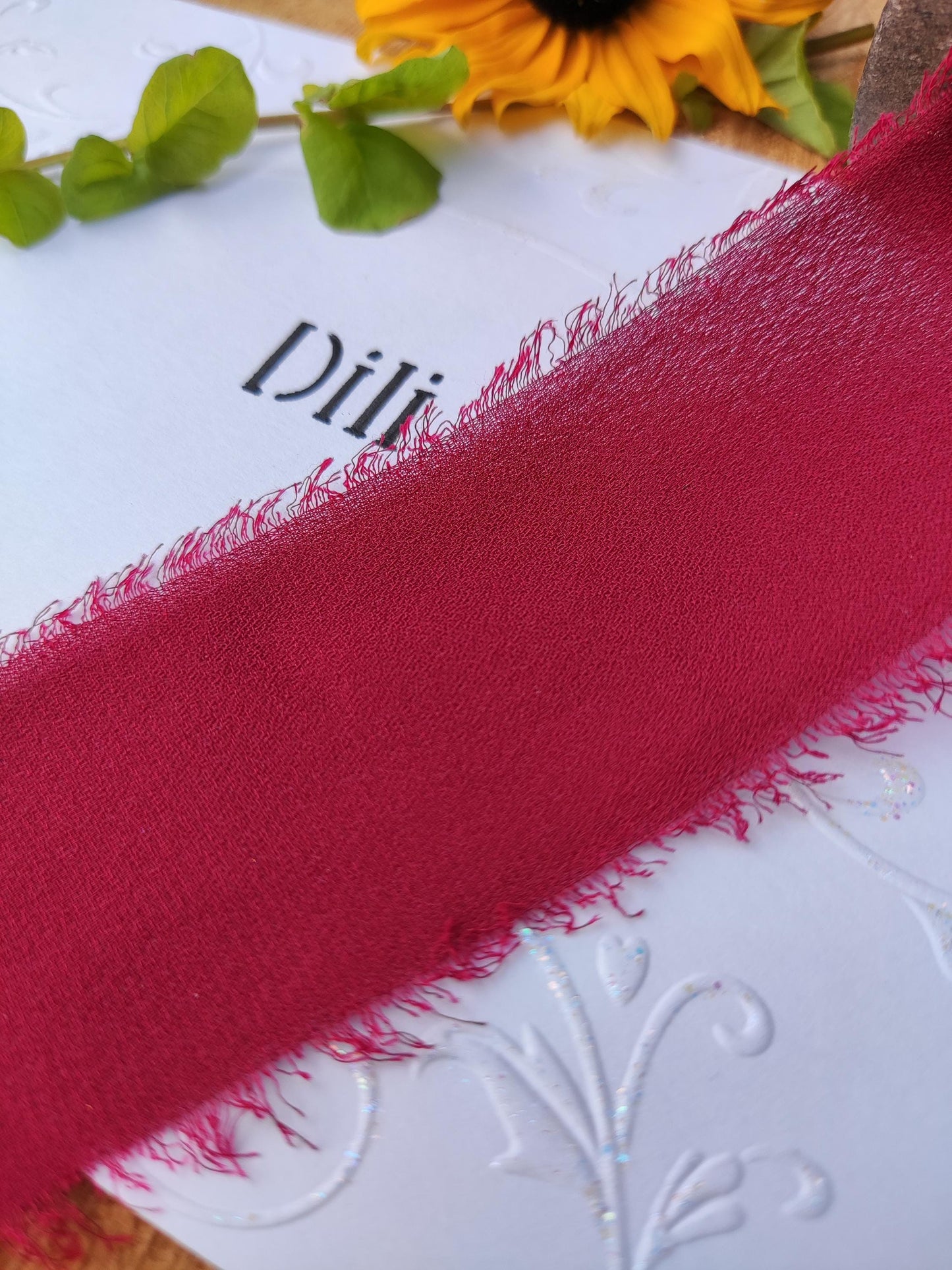 Red Grey Black Hand torn Chiffon Ribbon with Frayed Edge -38 or 50mm width
