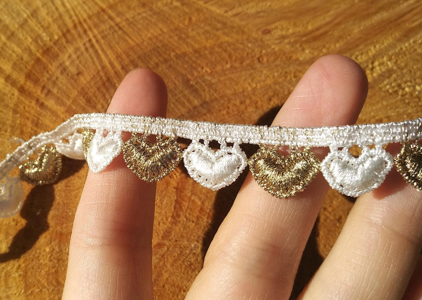 Delicate Love Heart Embroidered Lace trim-12mm wide Fine Embellishment-Per yard- White/Black/Gold/Pink/Iridescent-Necklace DIY Sewing
