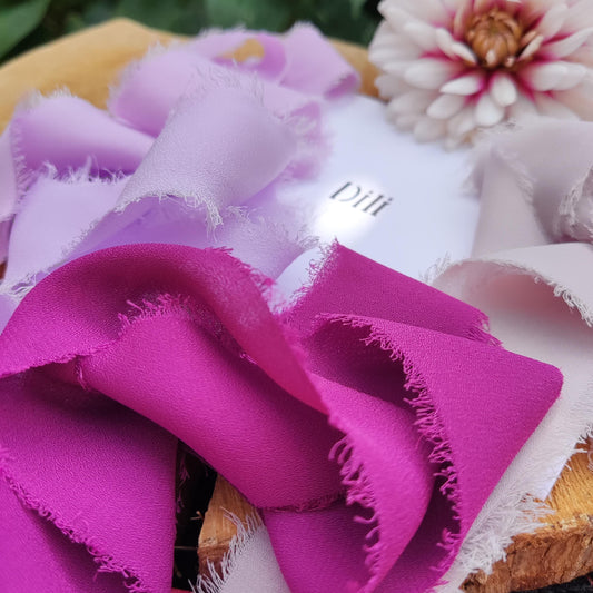 Purple Luxury Hand torn Frayed Edge Chiffon Ribbon -38mm Width