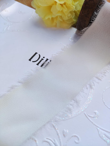 White Ivory Luxury Hand torn Frayed Edge Chiffon Ribbon -38/50mm width