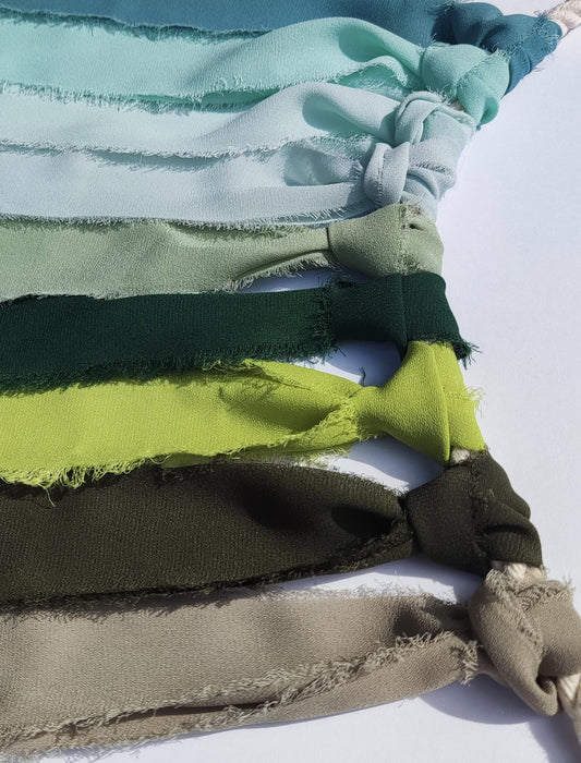 Green Luxury Hand torn Fraye Edge Chiffon Ribbon -38 or 50mm Width