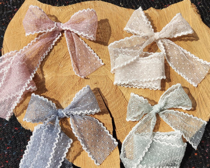 Dotty Pastel Mesh Ribbon with White Scallop Edge - 3.5cm Width Soft Spotty Trim for Doll Clothes, Hairbow, Dressmaking