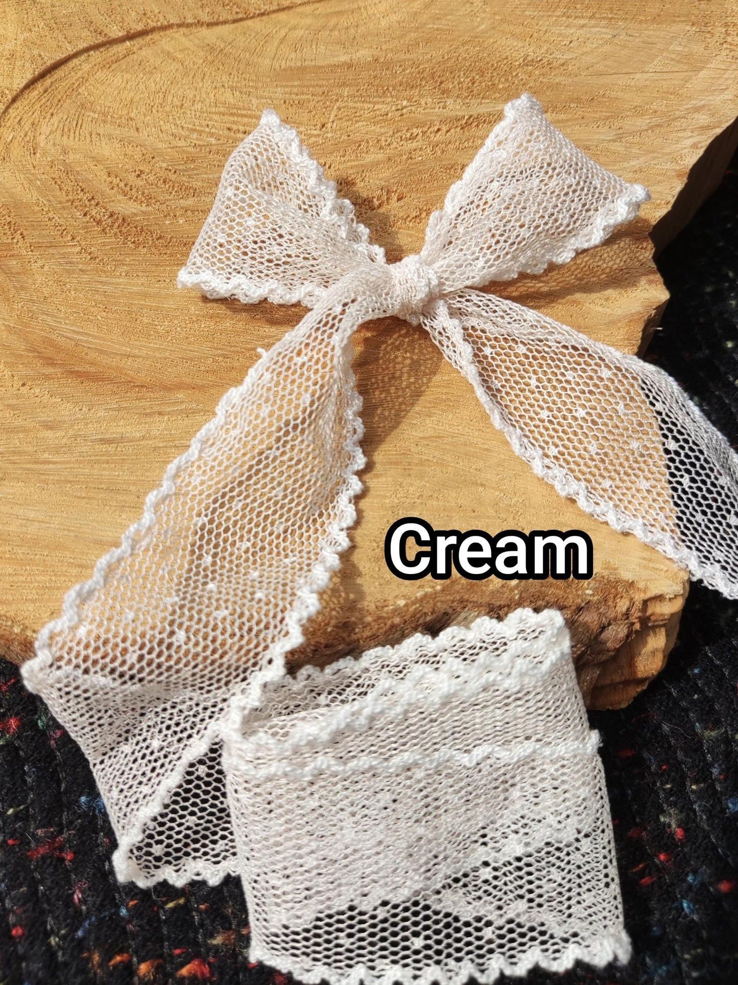 Dotty Pastel Mesh Ribbon with White Scallop Edge - 3.5cm Width Soft Spotty Trim for Doll Clothes, Hairbow, Dressmaking
