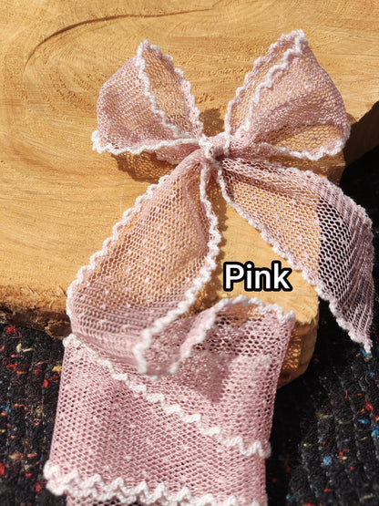 Dotty Pastel Mesh Ribbon with White Scallop Edge - 3.5cm Width Soft Spotty Trim for Doll Clothes, Hairbow, Dressmaking