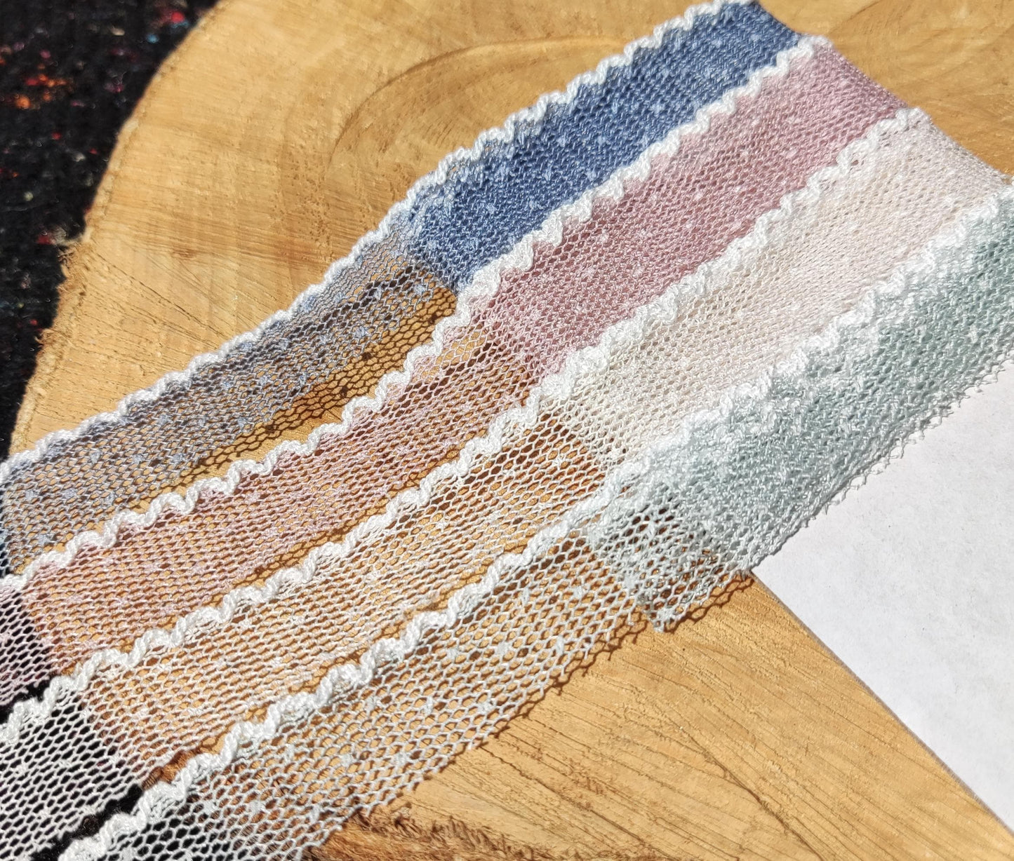 Single Scallop Edge Dotty Pastel Mesh Ribbon - 2cm Width Soft Spotty Trim for Doll Clothes, Hairbow, Dressmaking