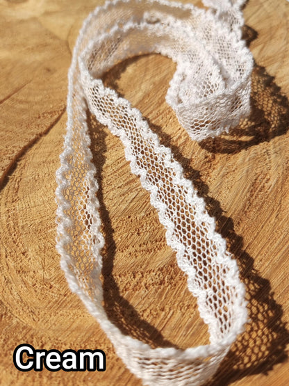 1.5cm Width Pastel Dotted Mesh Ribbon with Double Scallop Edges- Soft Spotty Trim for Doll Clothes, Hairbow, Dressmaking