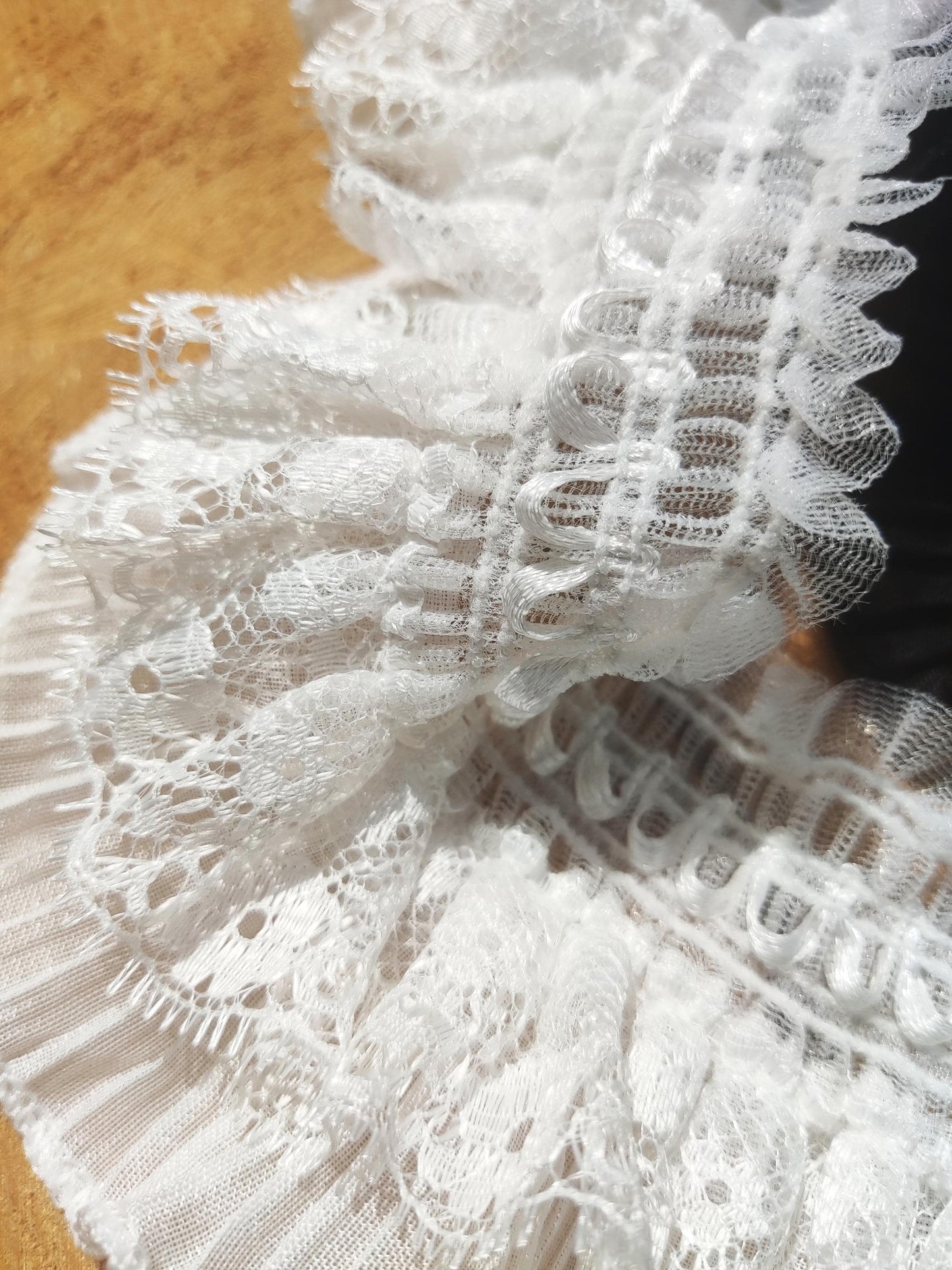 Stretchy Pleated Chiffon Trim with Lace Layer- 9cm width Gathered Elastic Ruffle Border For Doll making, Cosplay Costume, Upholstery, Hat