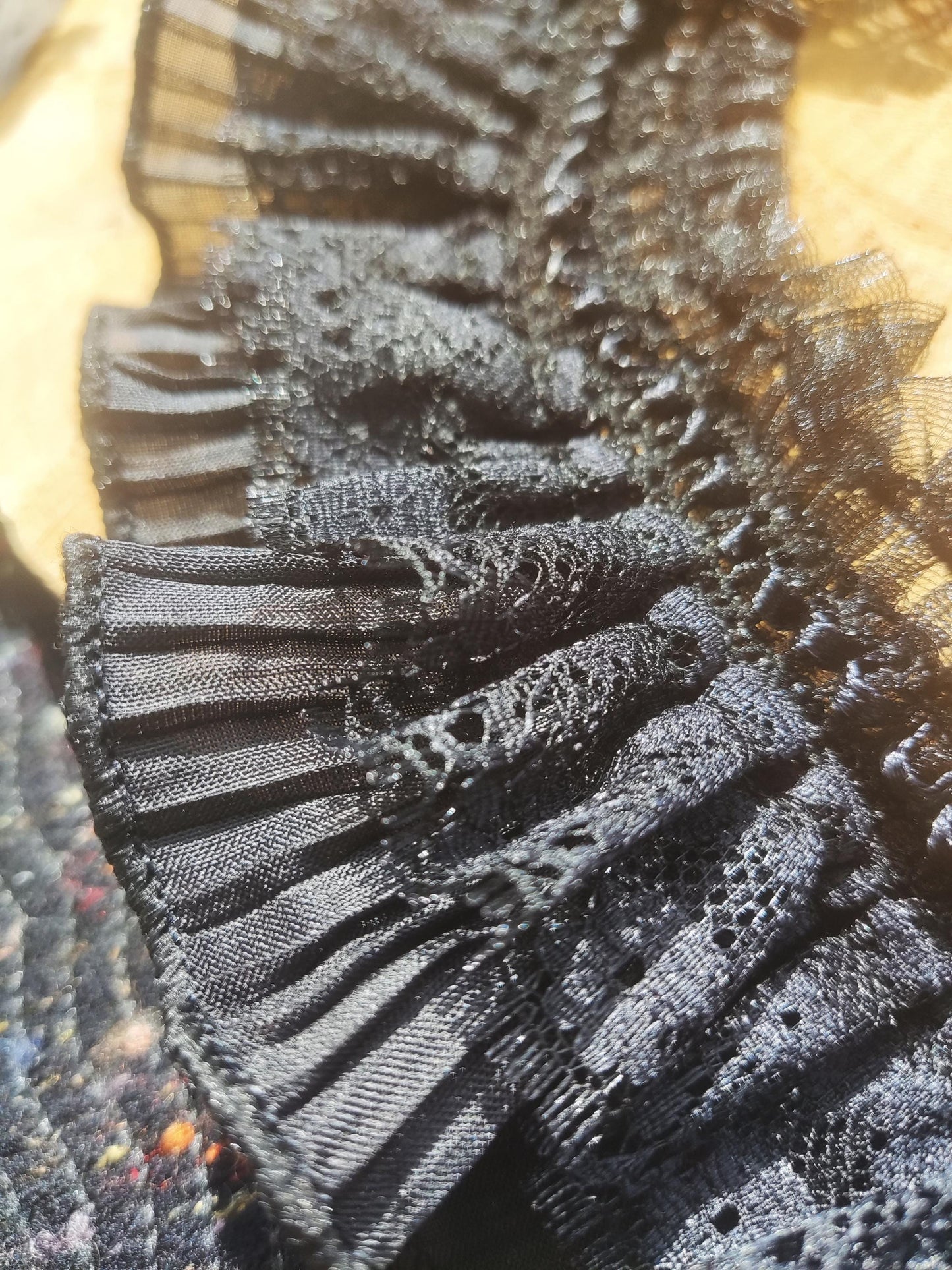 Stretchy Pleated Chiffon Trim with Lace Layer- 9cm width Gathered Elastic Ruffle Border For Doll making, Cosplay Costume, Upholstery, Hat
