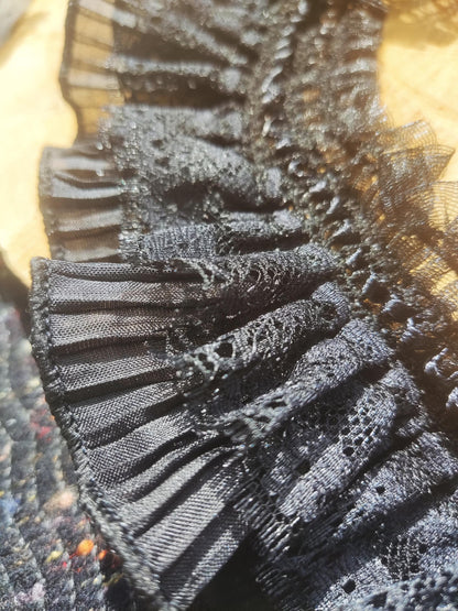 Stretchy Pleated Chiffon Trim with Lace Layer- 9cm width Gathered Elastic Ruffle Border For Doll making, Cosplay Costume, Upholstery, Hat