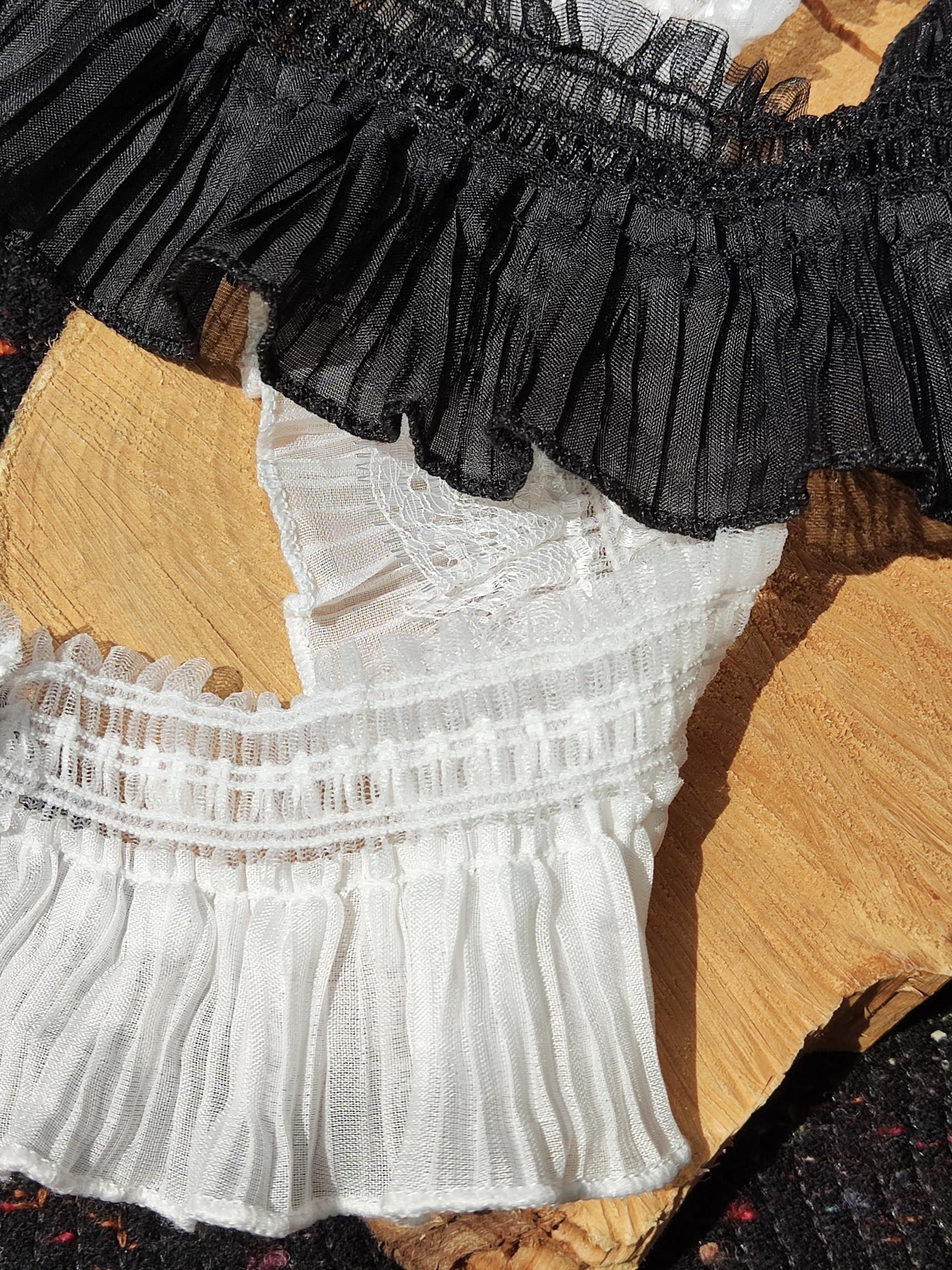 Stretchy Pleated Chiffon Trim with Lace Layer- 9cm width Gathered Elastic Ruffle Border For Doll making, Cosplay Costume, Upholstery, Hat