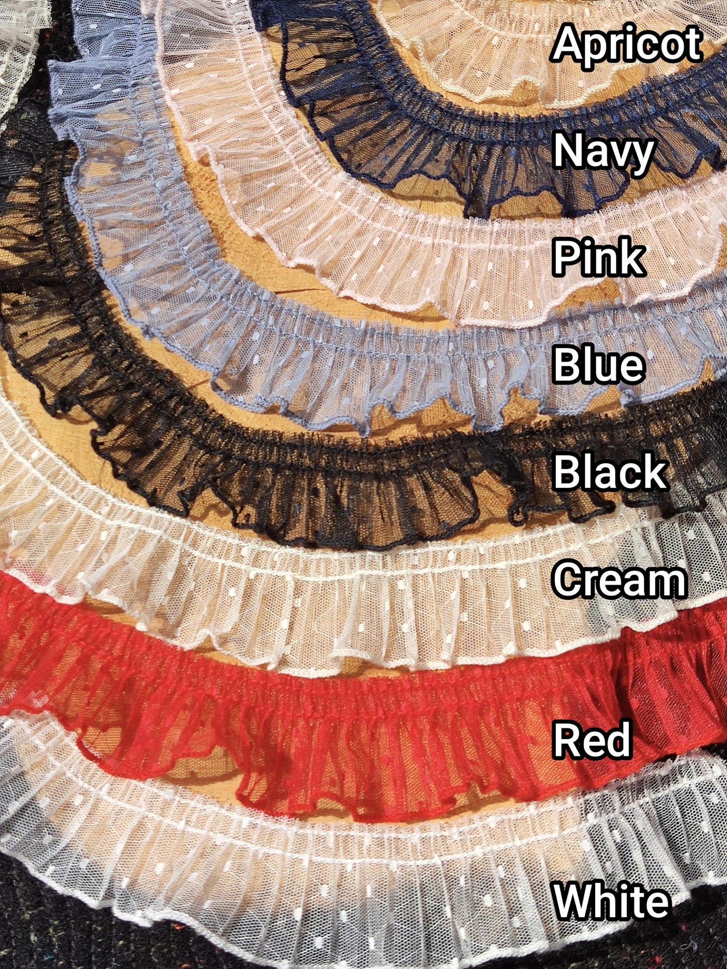 Pleated Dotty Tulle Frilly Trim- 4cm Width Gathered Spotty Ruffle Edging- Per yard- For Doll making, Bridal trim, Upholstery, Scrunchie DIY