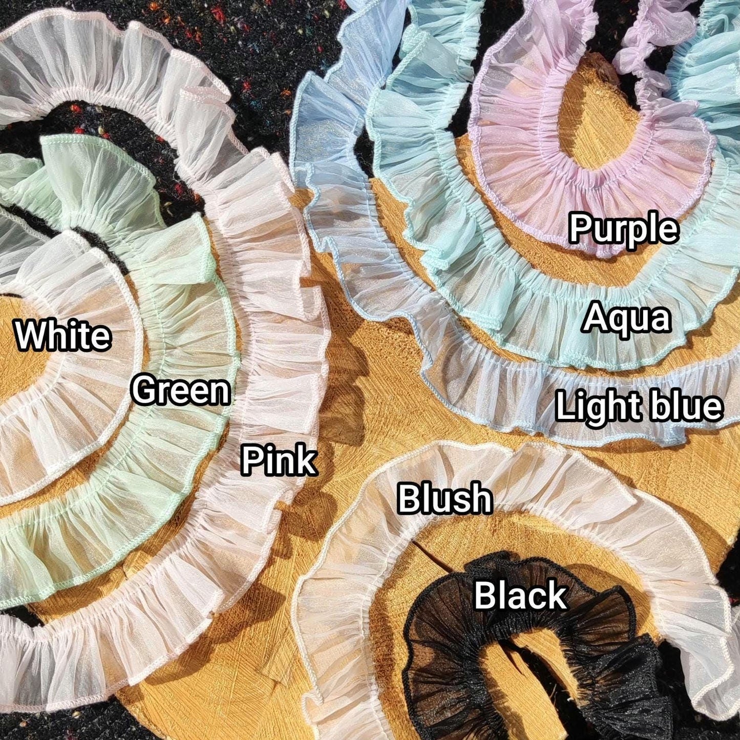 3cm Gathered Pastel Sheer Chiffon Ruffle Trim- Per yard -Sewing Border For Doll Clothes, Dressmaking, Scrunchie DIY