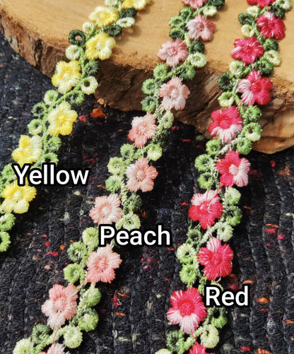 Flower Vine Embroidered Rococo Floral Trim- Per yard- 2cm wide Lace Border for Dressmaking, Home Decor DIY, Doll Clothes, Necklace making