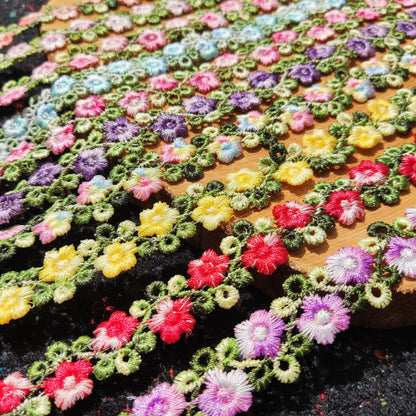 Flower Vine Embroidered Rococo Floral Trim- Per yard- 2cm wide Lace Border for Dressmaking, Home Decor DIY, Doll Clothes, Necklace making