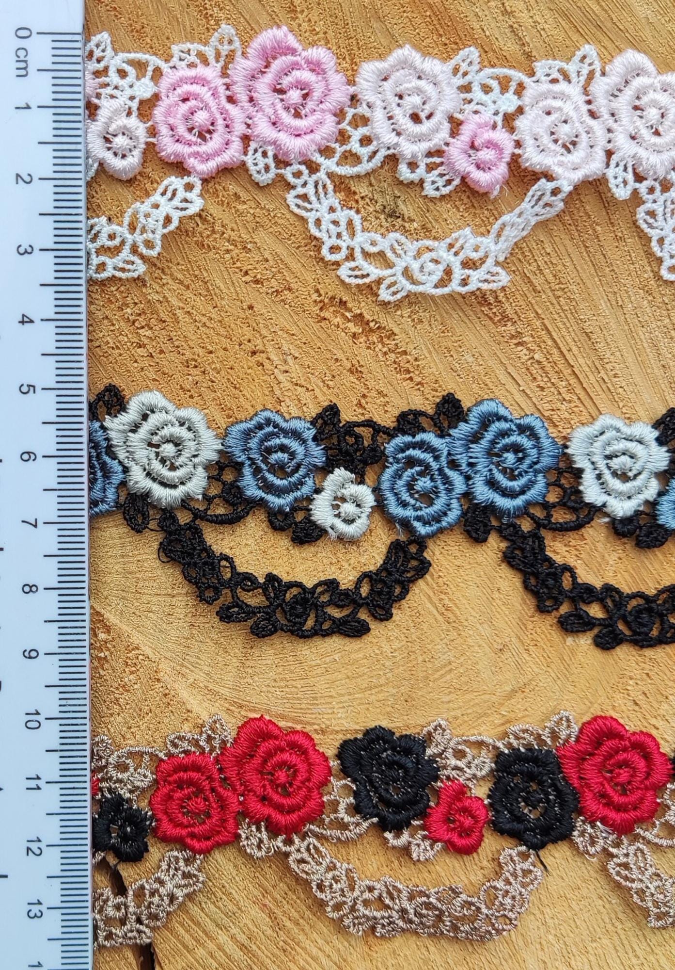 3.5cm Width Rose Flower Chain Embroidered Trim- Delicate Floral Lace Border -Per yard- For Dressmaking, Soft furnishing, Costume decoration
