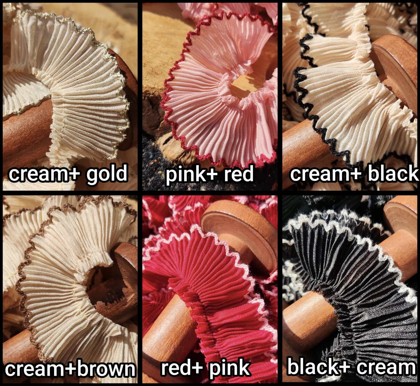 37 Colours Pencil Shaving Ruffle Trim with Contrasting Scallop Edge- 3cm Width Pleated Frilly Border for Doll making, Home decor