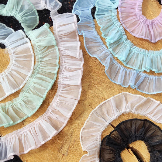 3cm Gathered Pastel Sheer Chiffon Ruffle Trim- Per yard -Sewing Border For Doll Clothes, Dressmaking, Scrunchie DIY