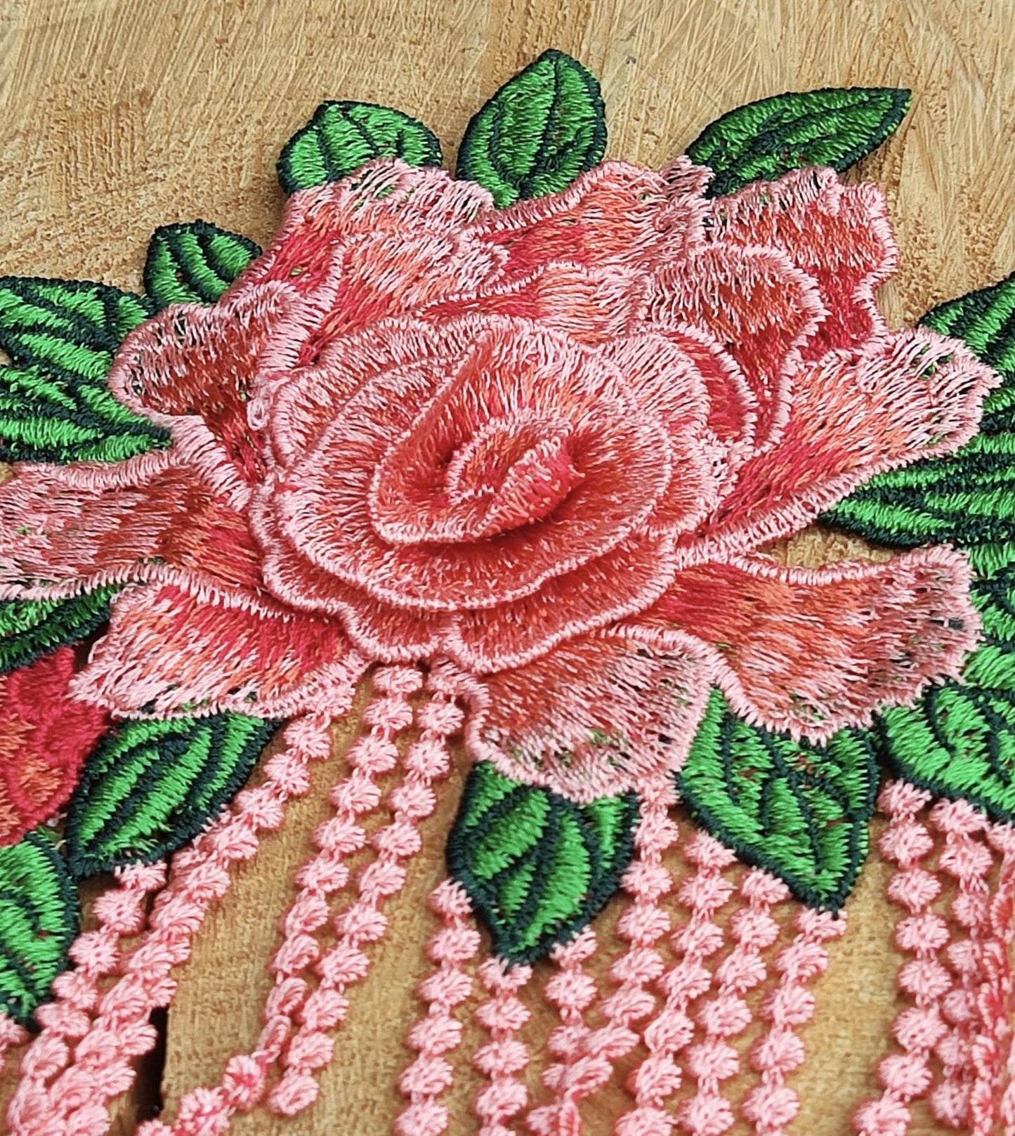 Statement Peony with Tassel Sew On Applique-  Embroidered Flower Motif Patch- For Clothes DIY, Cushion making, Hippie Chic Home decor